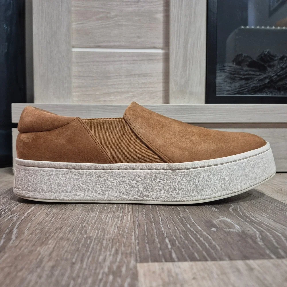 Vince Womens Tan Suede Platform Slip On Sneakers Shoes US 9 EUR 39